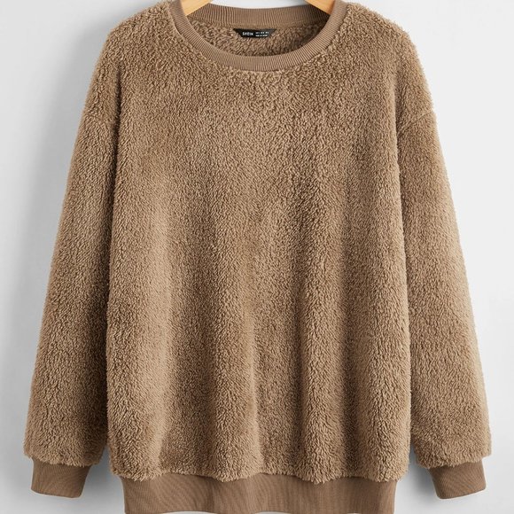 SHEIN Tops - Shein Drop Shoulder Teddy Pullover Sweatshirt
